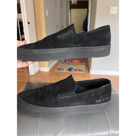 Common Projects Slip On Shoes Mens 11 EU 44 Black Suede Made in Italy Minimalist - Picture 1 of 8